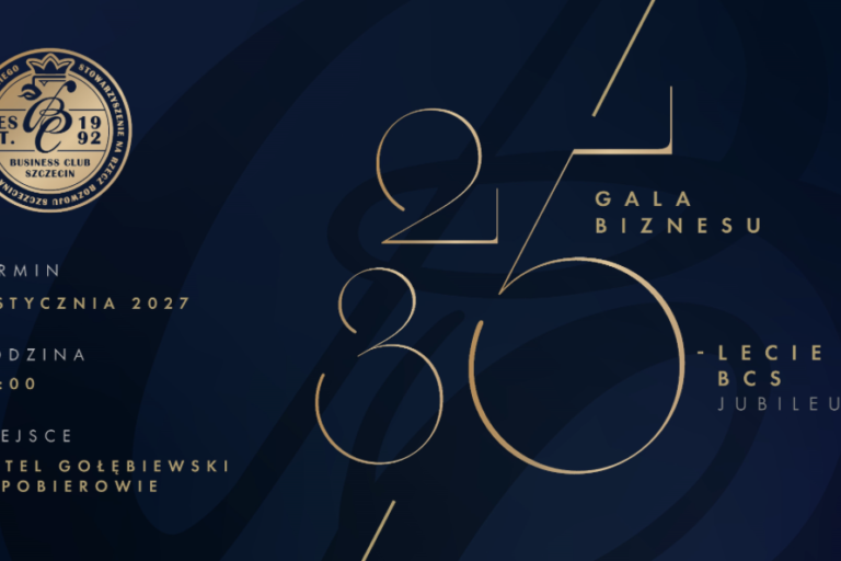 Zaproszenie na 25. Galę Biznesu i 35-lecie Business Club Szczecin, 8 stycznia 2027 r. w Hotelu Gołębiewski w Pobierowie