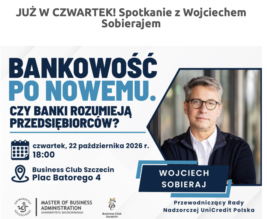 Plakat spotkania Bankowość po nowemu z Wojciechem Sobierajem, 22 października 2026 r.